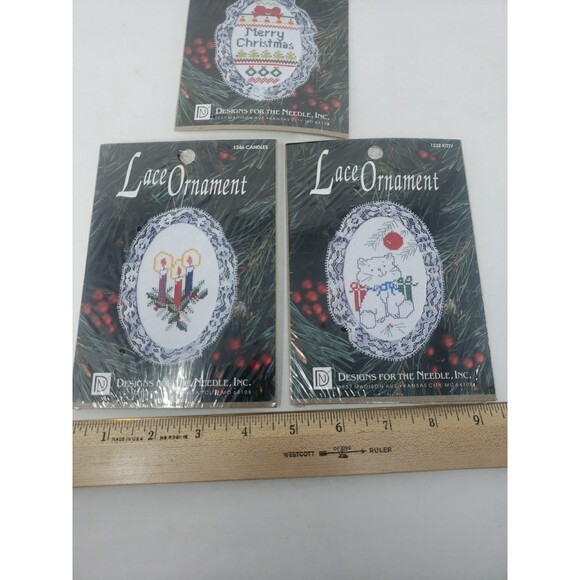 Lace Ornament Kits VTG 1992 Designs For The Needle Candles Kitty Sampler NOS - Picture 5 of 16